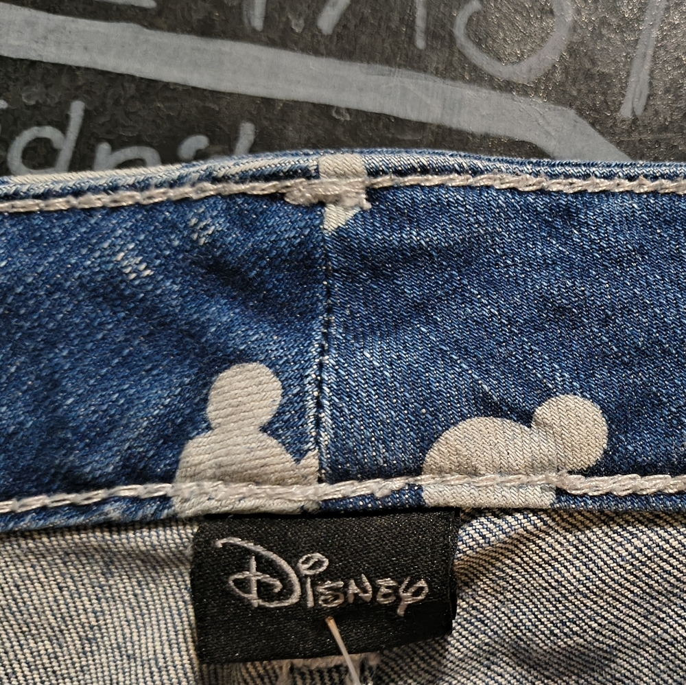 Disney Blue Denim Shorts with White Mickey Icon Print - Picture 3 of 8